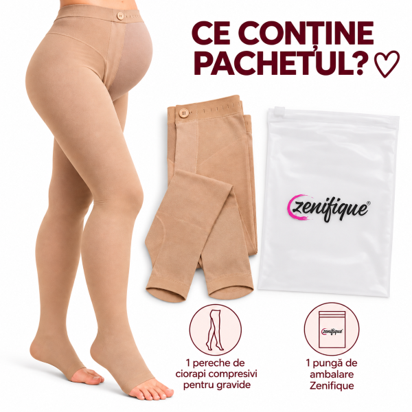 Ce conține pachetul Zenifique – o pereche de ciorapi compresivi pentru gravide și o pungă de ambalare